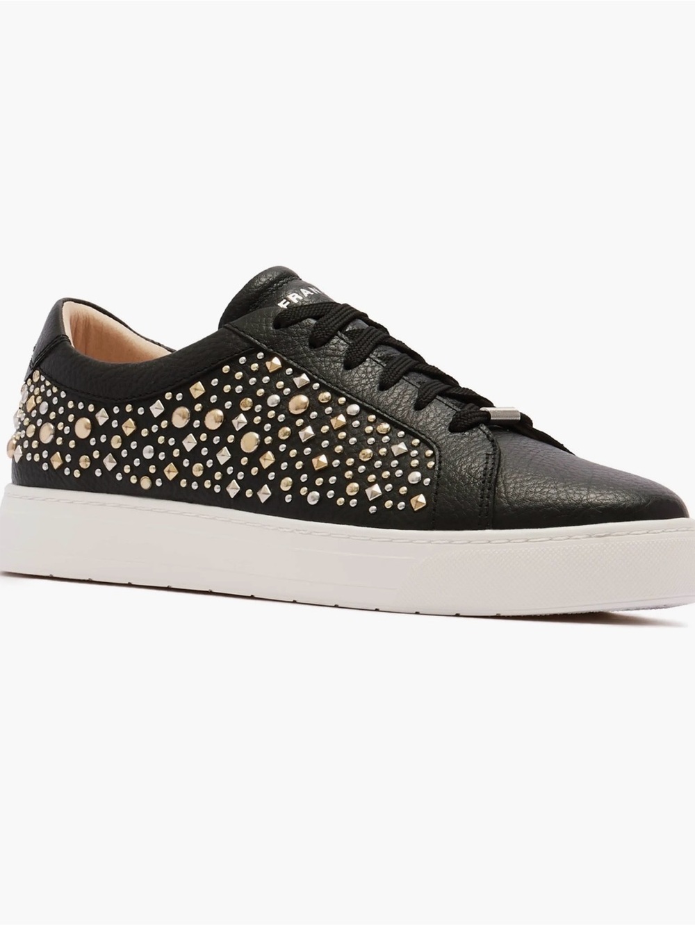 Frame Denim Black Leather Studded Low-Top Sneaker